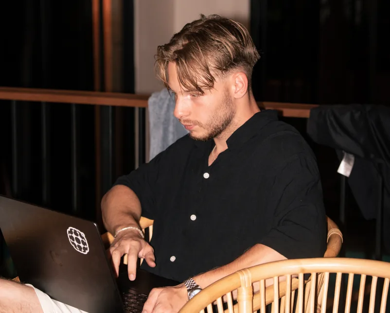 Jesse at a laptop, late in the evening